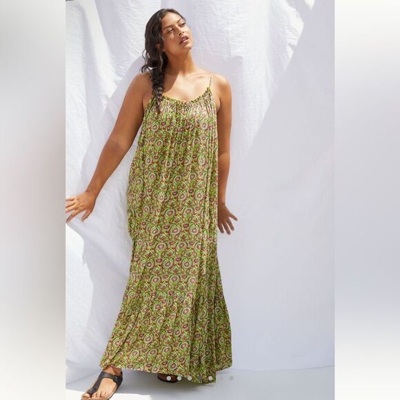 By Anthropologie Flounced Maxi Long Dress Citron Size XL - Picture 10 of 10